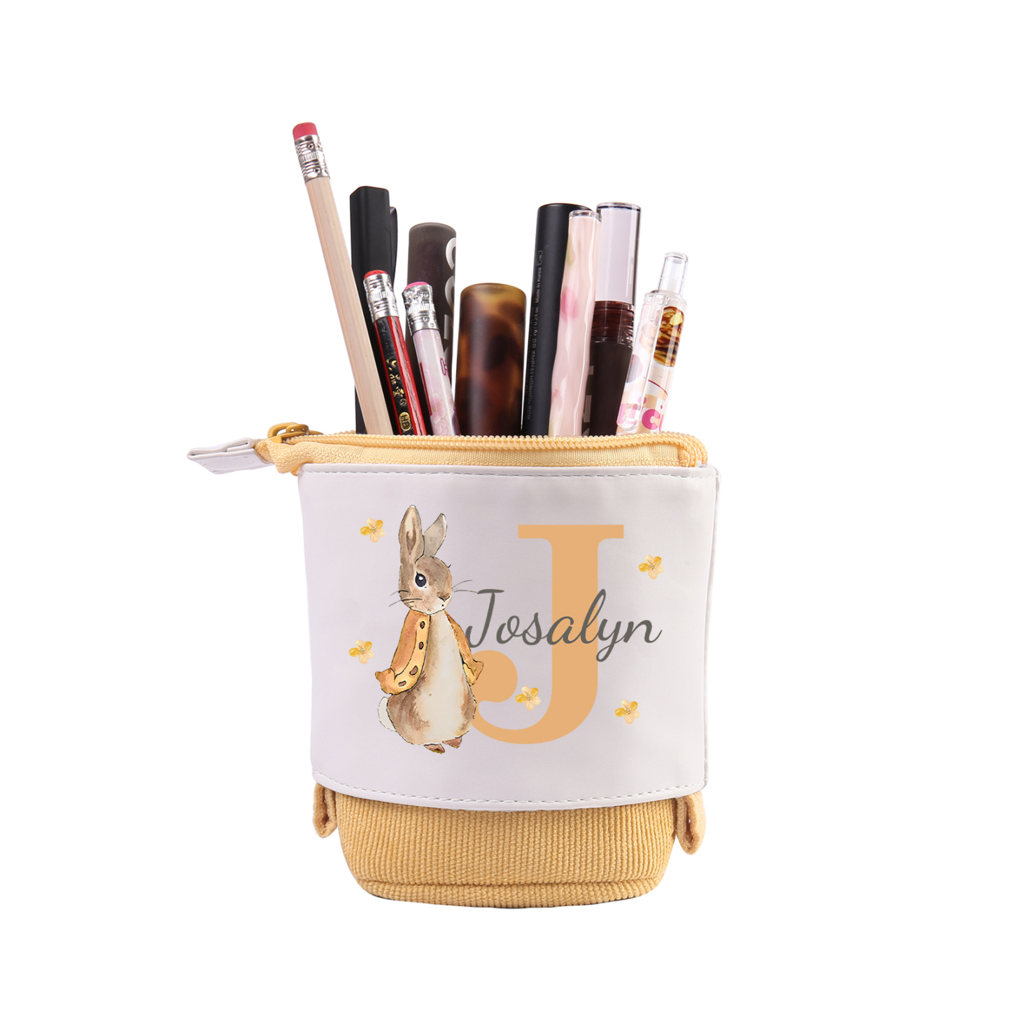 Astuccio per matite coniglio personalizzato con 1 nome e 1 lettera per scuola elementare bambini