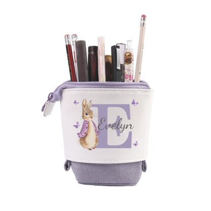 Astuccio per matite coniglio personalizzato con 1 nome e 1 lettera per scuola elementare bambini