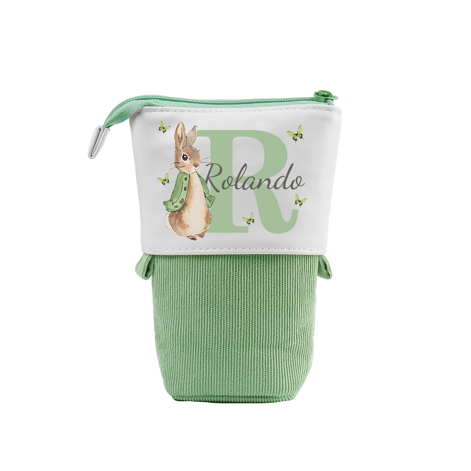 Astuccio per matite coniglio personalizzato con 1 nome e 1 lettera per scuola elementare bambini