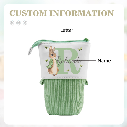 Astuccio per matite coniglio personalizzato con 1 nome e 1 lettera per scuola elementare bambini