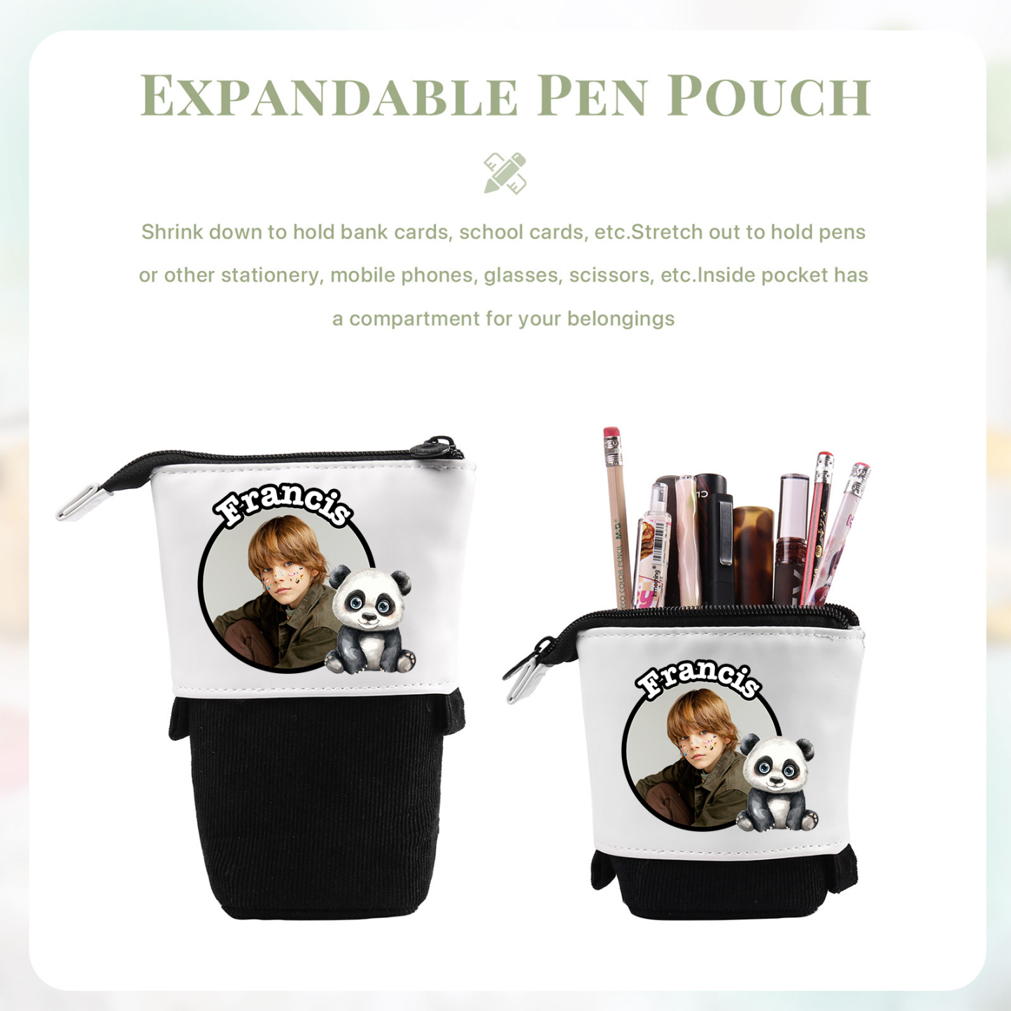 Astuccio per matite animale personalizzato con 1 nome e 1 foto e 1 animale per scuola elementare bambini