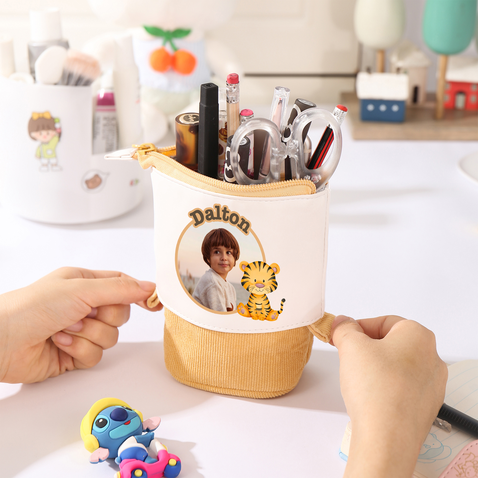 Astuccio per matite animale personalizzato con 1 nome e 1 foto e 1 animale per scuola elementare bambini