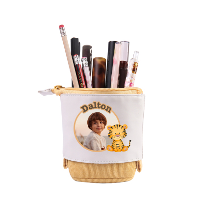 Astuccio per matite animale personalizzato con 1 nome e 1 foto e 1 animale per scuola elementare bambini