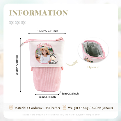 Astuccio per matite animale personalizzato con 1 nome e 1 foto e 1 animale per scuola elementare bambini