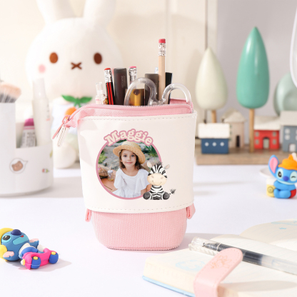 Astuccio per matite animale personalizzato con 1 nome e 1 foto e 1 animale per scuola elementare bambini