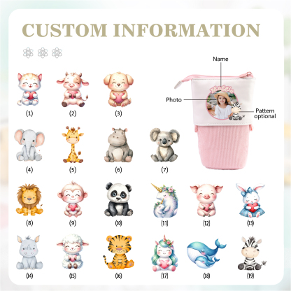 Astuccio per matite animale personalizzato con 1 nome e 1 foto e 1 animale per scuola elementare bambini