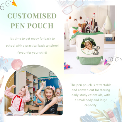 Astuccio per matite animale personalizzato con 1 nome e 1 foto e 1 animale per scuola elementare bambini