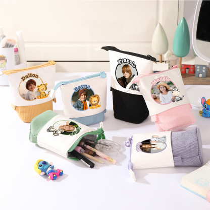 Astuccio per matite animale personalizzato con 1 nome e 1 foto e 1 animale per scuola elementare bambini