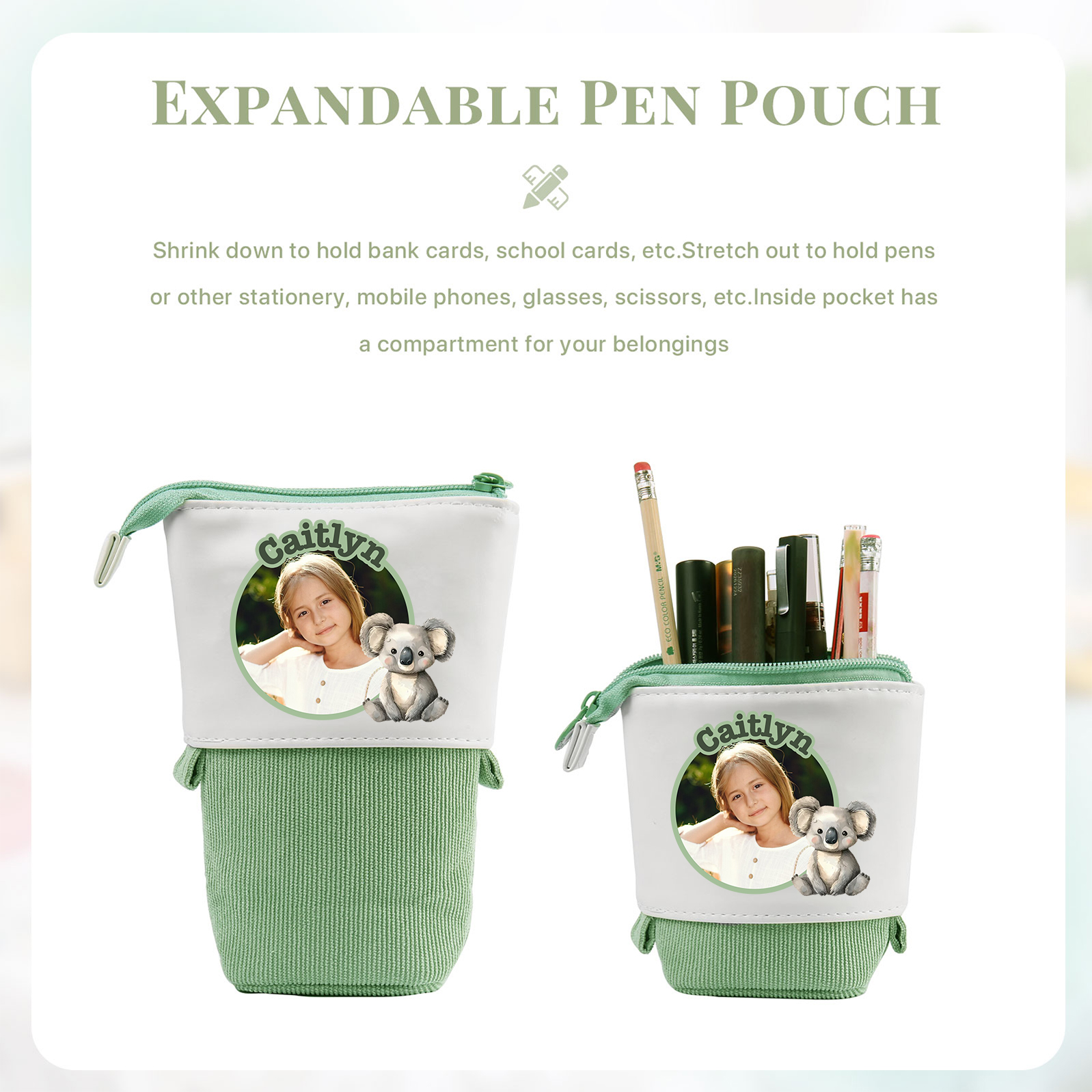 Astuccio per matite animale personalizzato con 1 nome e 1 foto e 1 animale per scuola elementare bambini