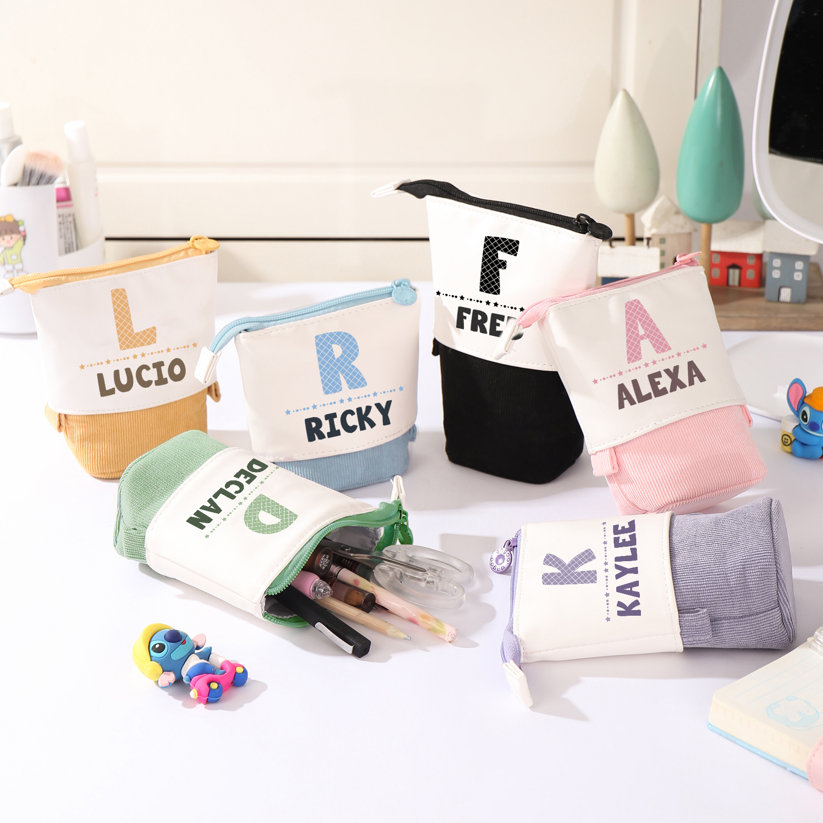Astuccio per matite personalizzato con 1 nome e 1 lettera per scuola elementare bambini