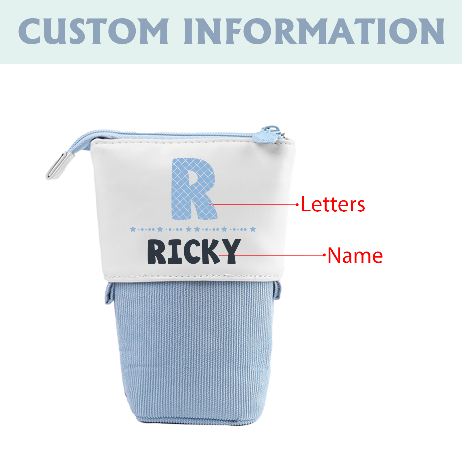 Astuccio per matite personalizzato con 1 nome e 1 lettera per scuola elementare bambini