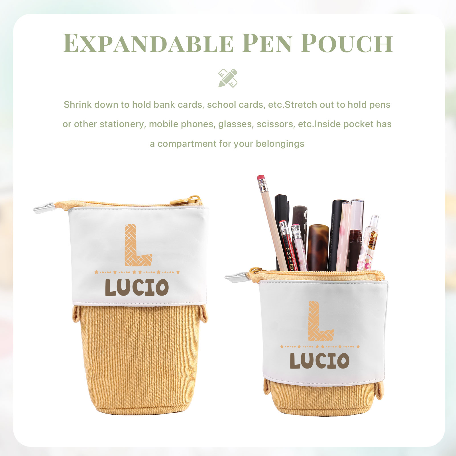 Astuccio per matite personalizzato con 1 nome e 1 lettera per scuola elementare bambini