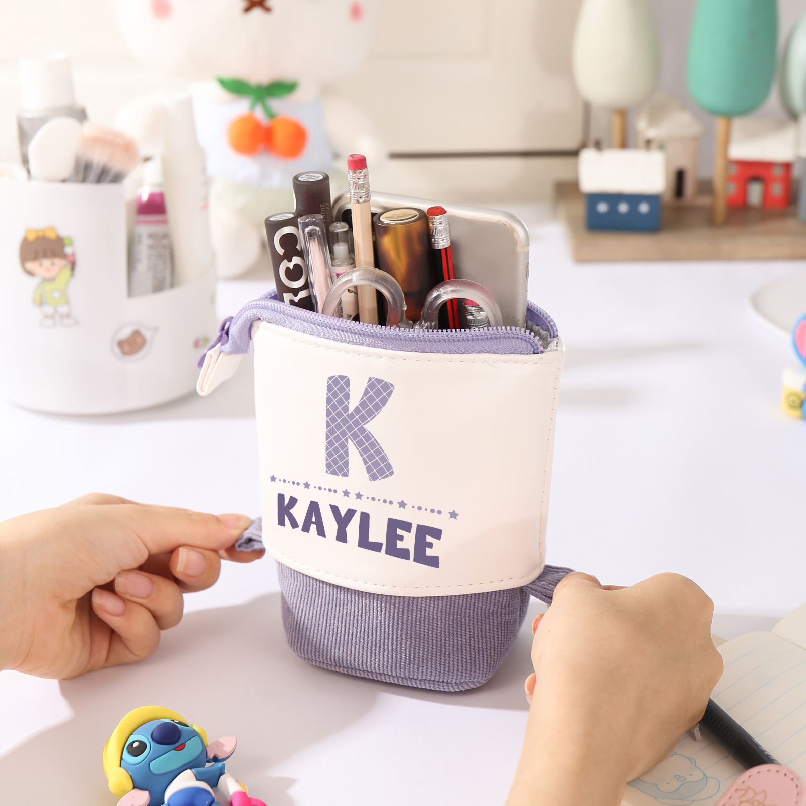 Astuccio per matite personalizzato con 1 nome e 1 lettera per scuola elementare bambini