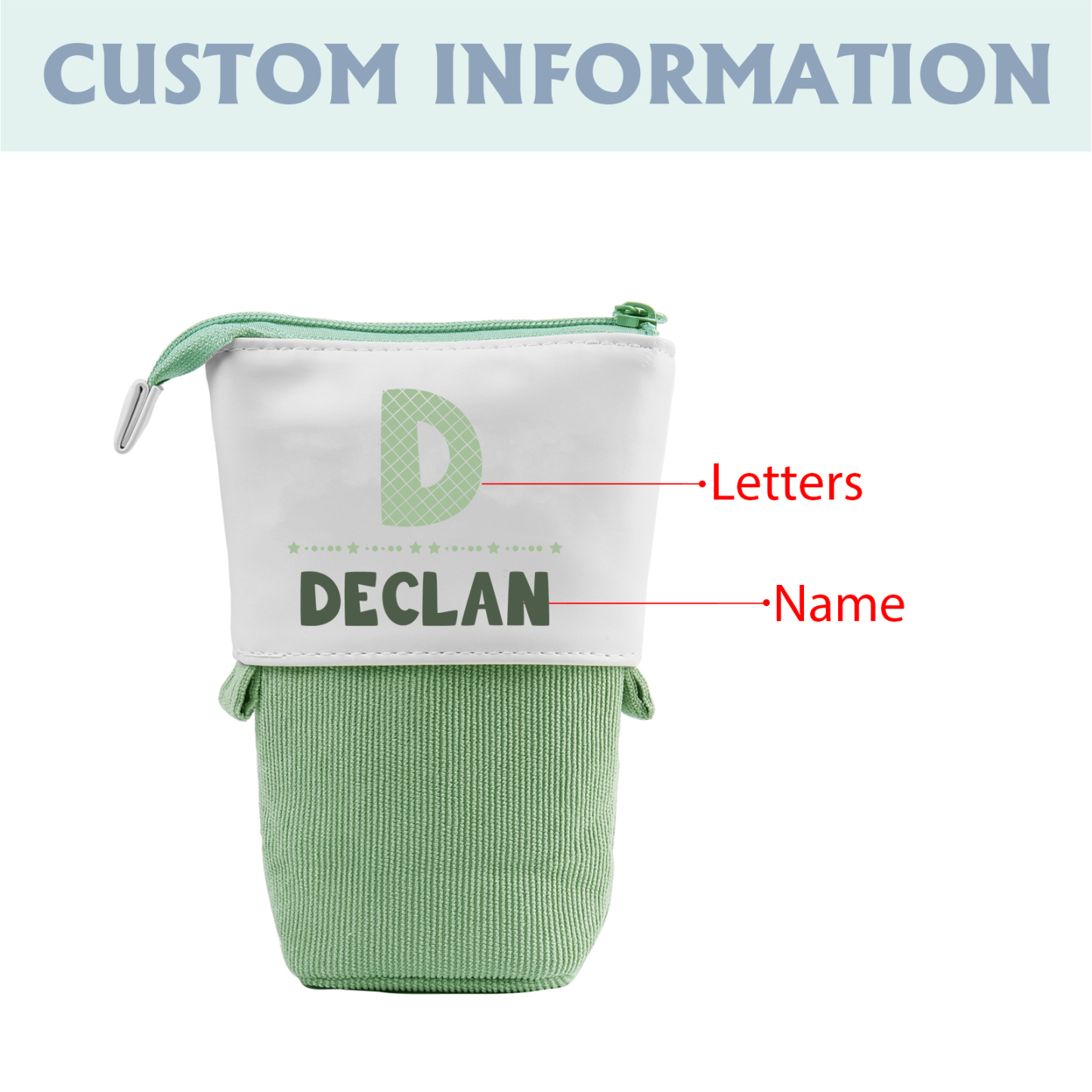 Astuccio per matite personalizzato con 1 nome e 1 lettera per scuola elementare bambini