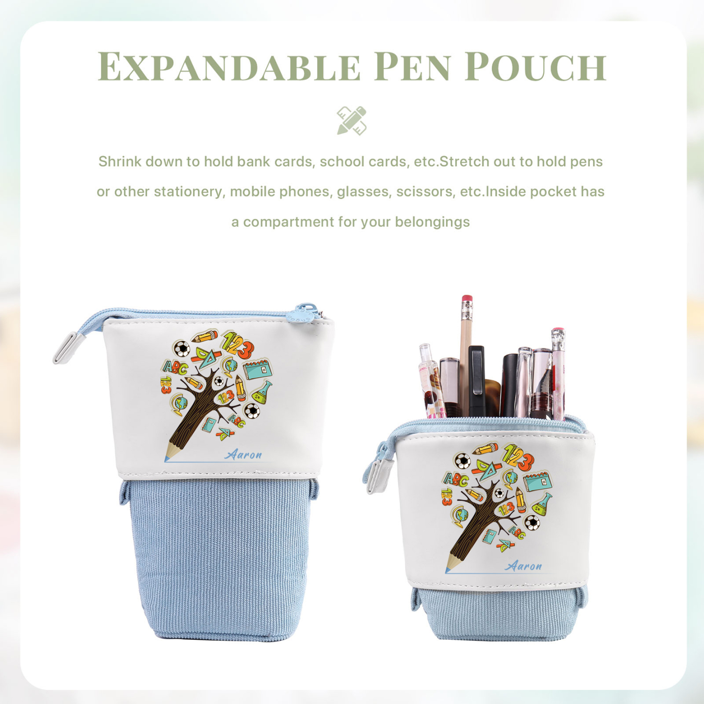 Astuccio per matite albero di penna personalizzato con 1 nome per scuola elementare bambini