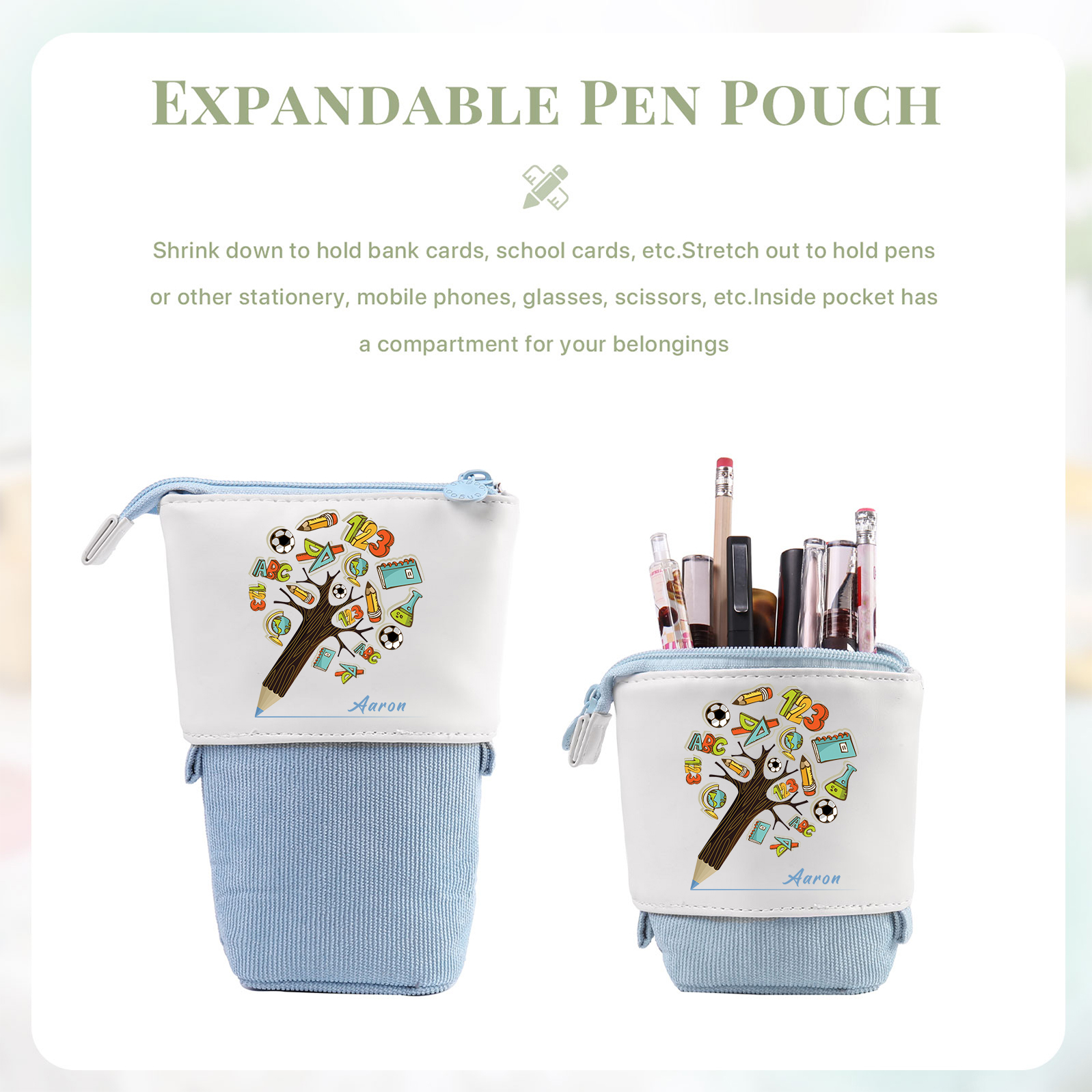 Astuccio per matite albero di penna personalizzato con 1 nome per scuola elementare bambini
