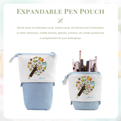 Astuccio per matite albero di penna personalizzato con 1 nome per scuola elementare bambini