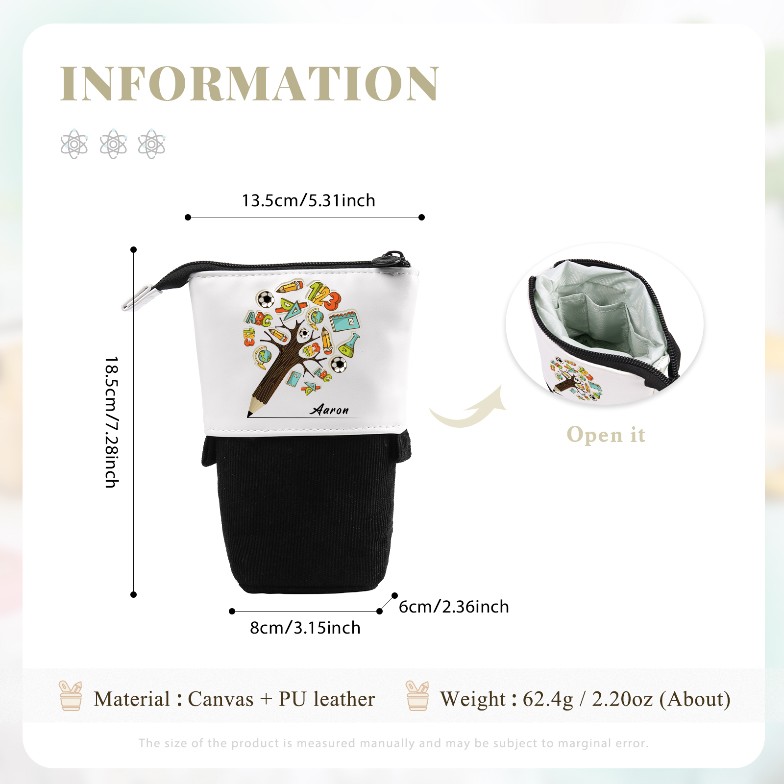 Astuccio per matite albero di penna personalizzato con 1 nome per scuola elementare bambini