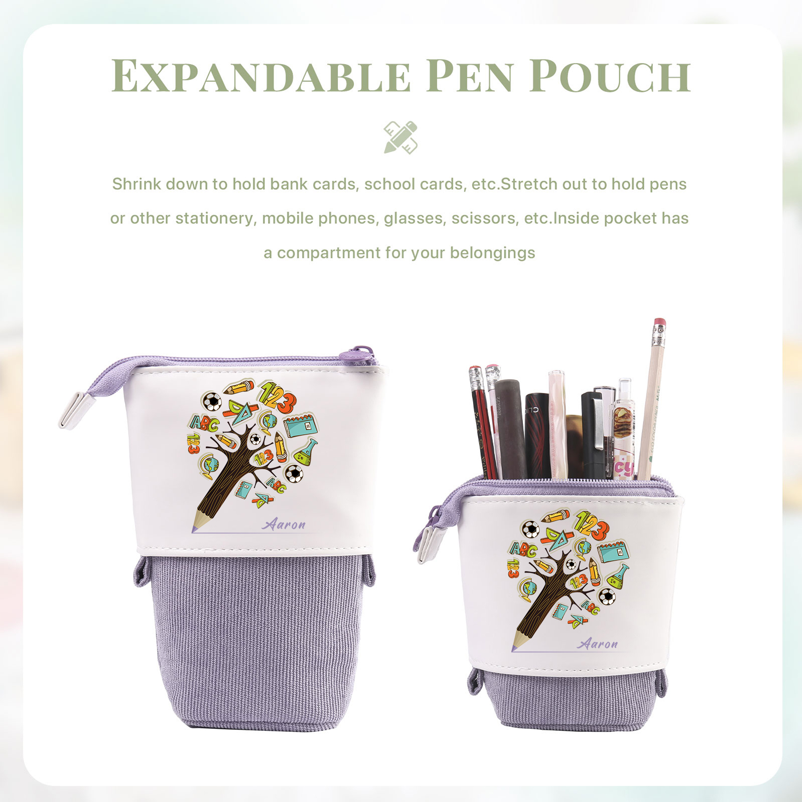 Astuccio per matite albero di penna personalizzato con 1 nome per scuola elementare bambini