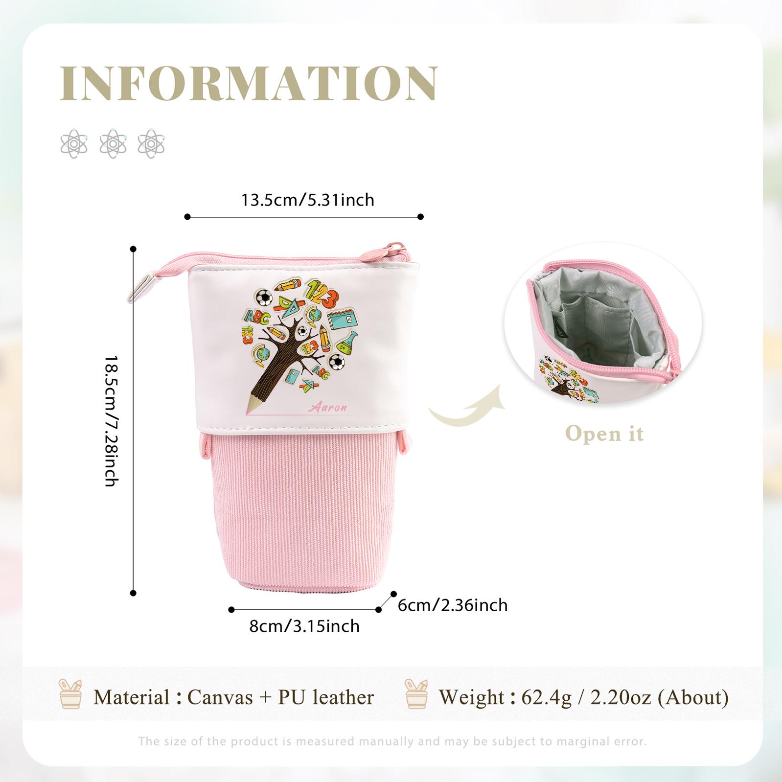 Astuccio per matite albero di penna personalizzato con 1 nome per scuola elementare bambini