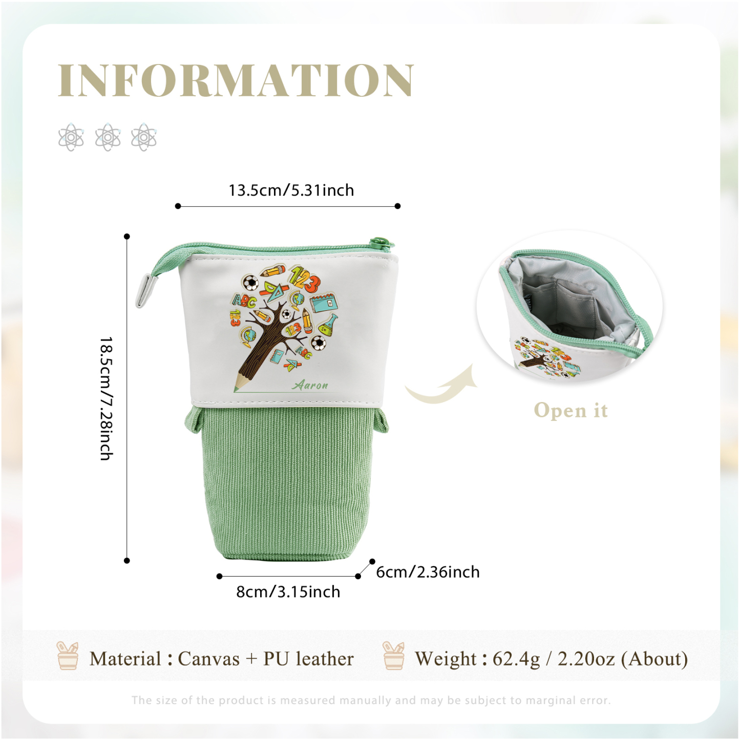 Astuccio per matite albero di penna personalizzato con 1 nome per scuola elementare bambini