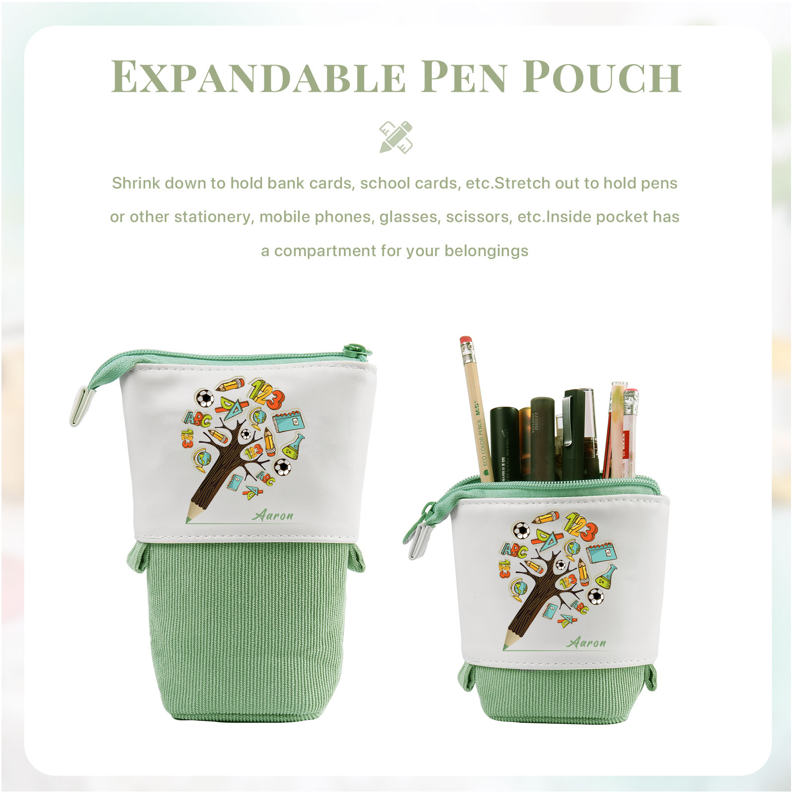 Astuccio per matite albero di penna personalizzato con 1 nome per scuola elementare bambini