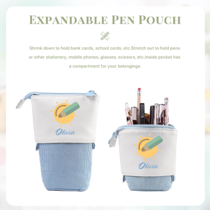 Astuccio per matite penna e sole personalizzato con 1 nome per scuola elementare bambini