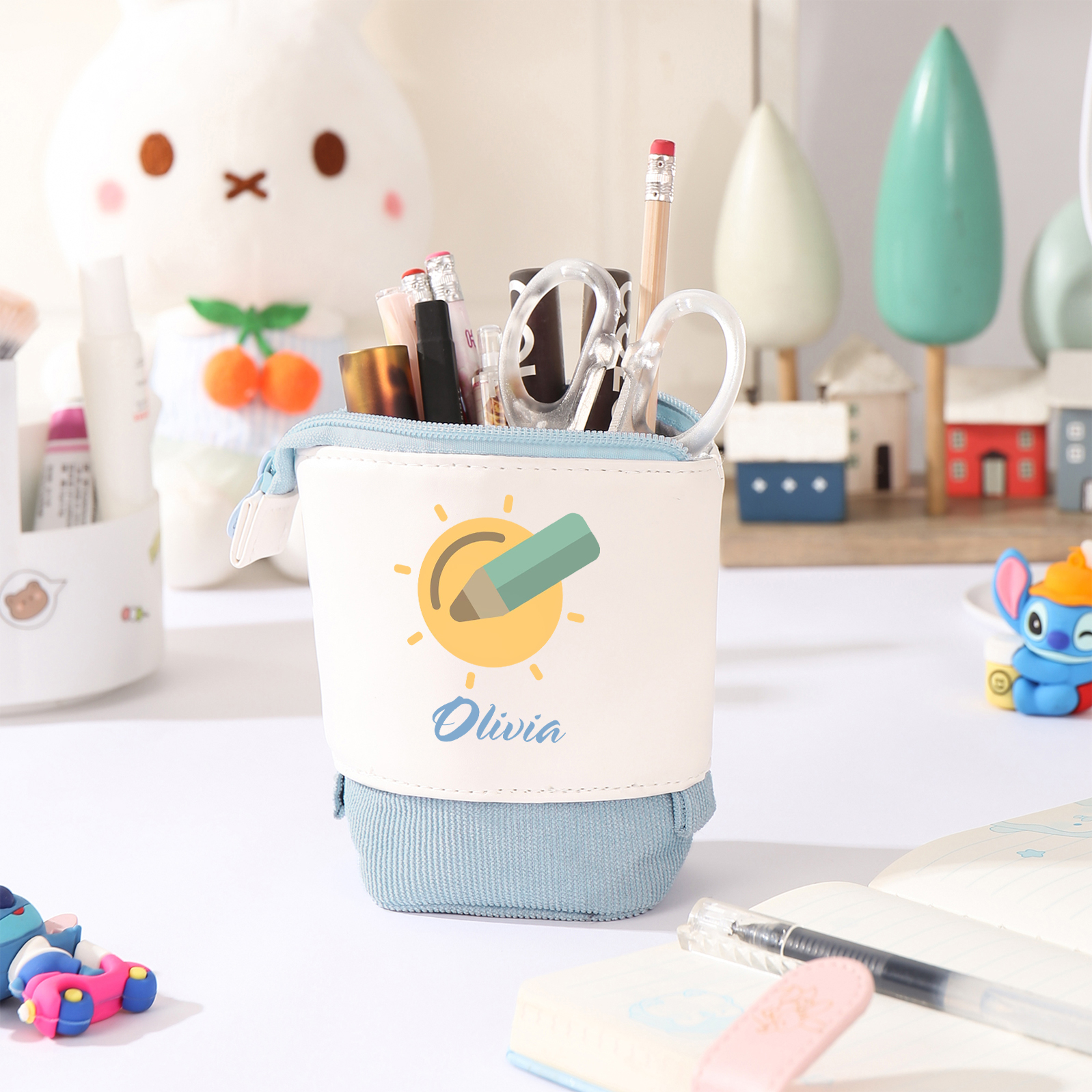 Astuccio per matite penna e sole personalizzato con 1 nome per scuola elementare bambini
