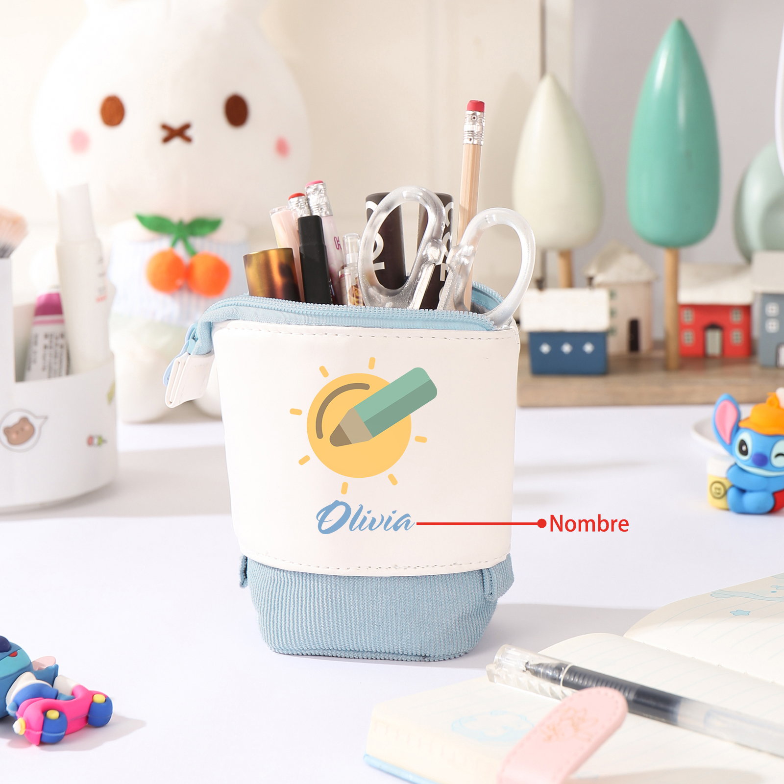 Astuccio per matite penna e sole personalizzato con 1 nome per scuola elementare bambini