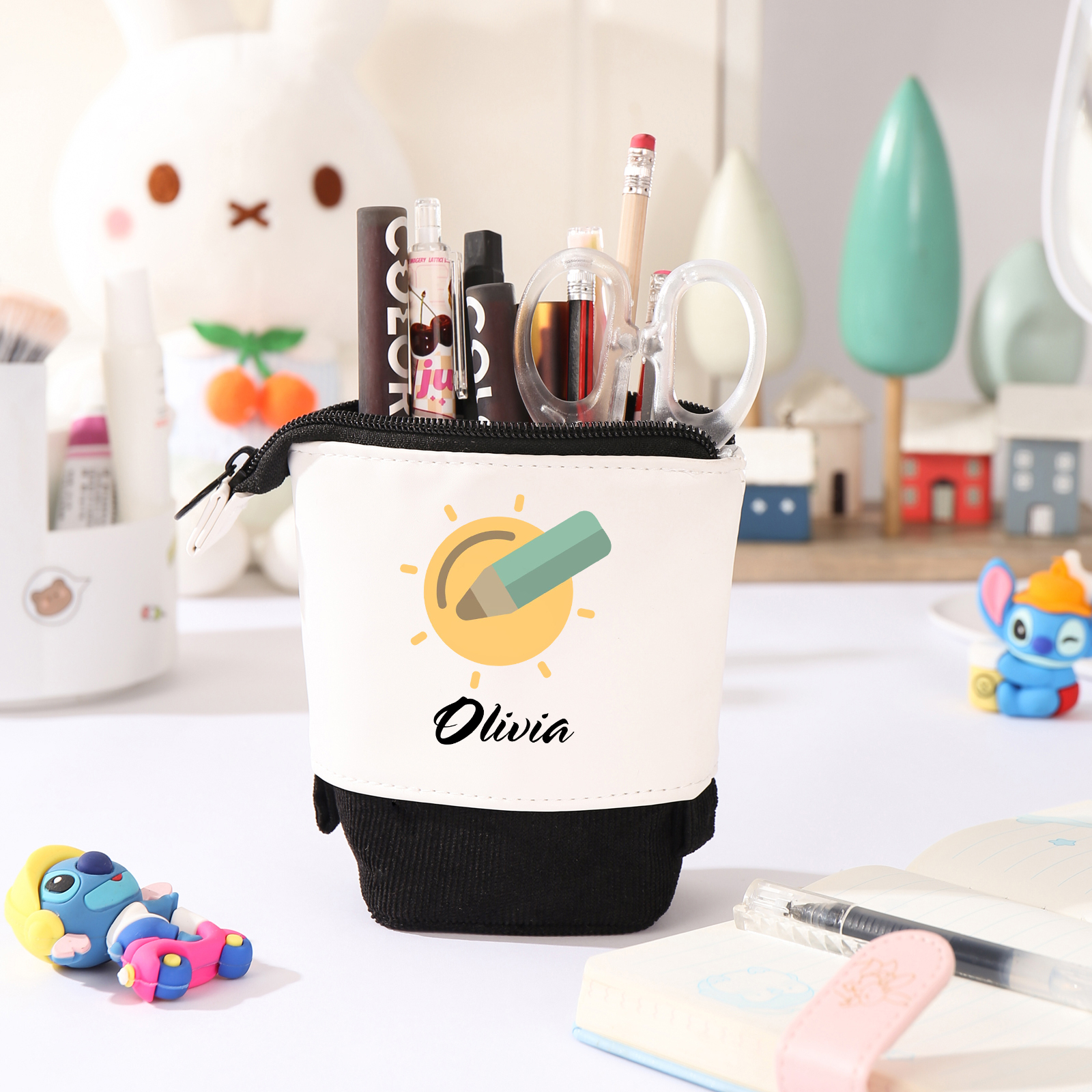 Astuccio per matite penna e sole personalizzato con 1 nome per scuola elementare bambini