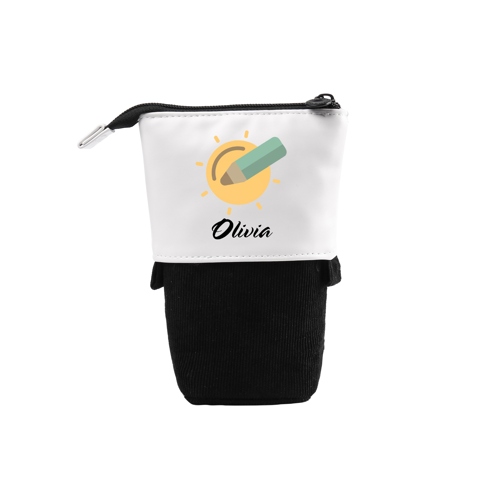 Astuccio per matite penna e sole personalizzato con 1 nome per scuola elementare bambini