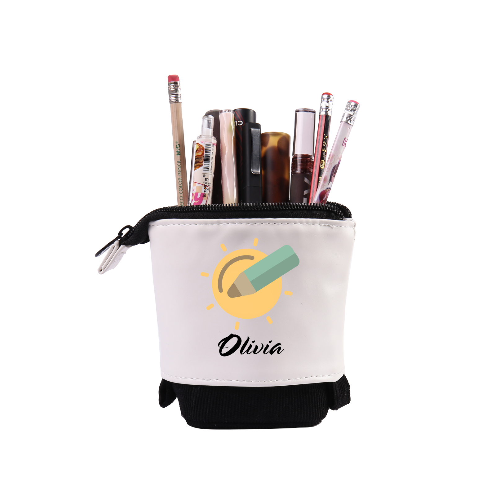 Astuccio per matite penna e sole personalizzato con 1 nome per scuola elementare bambini