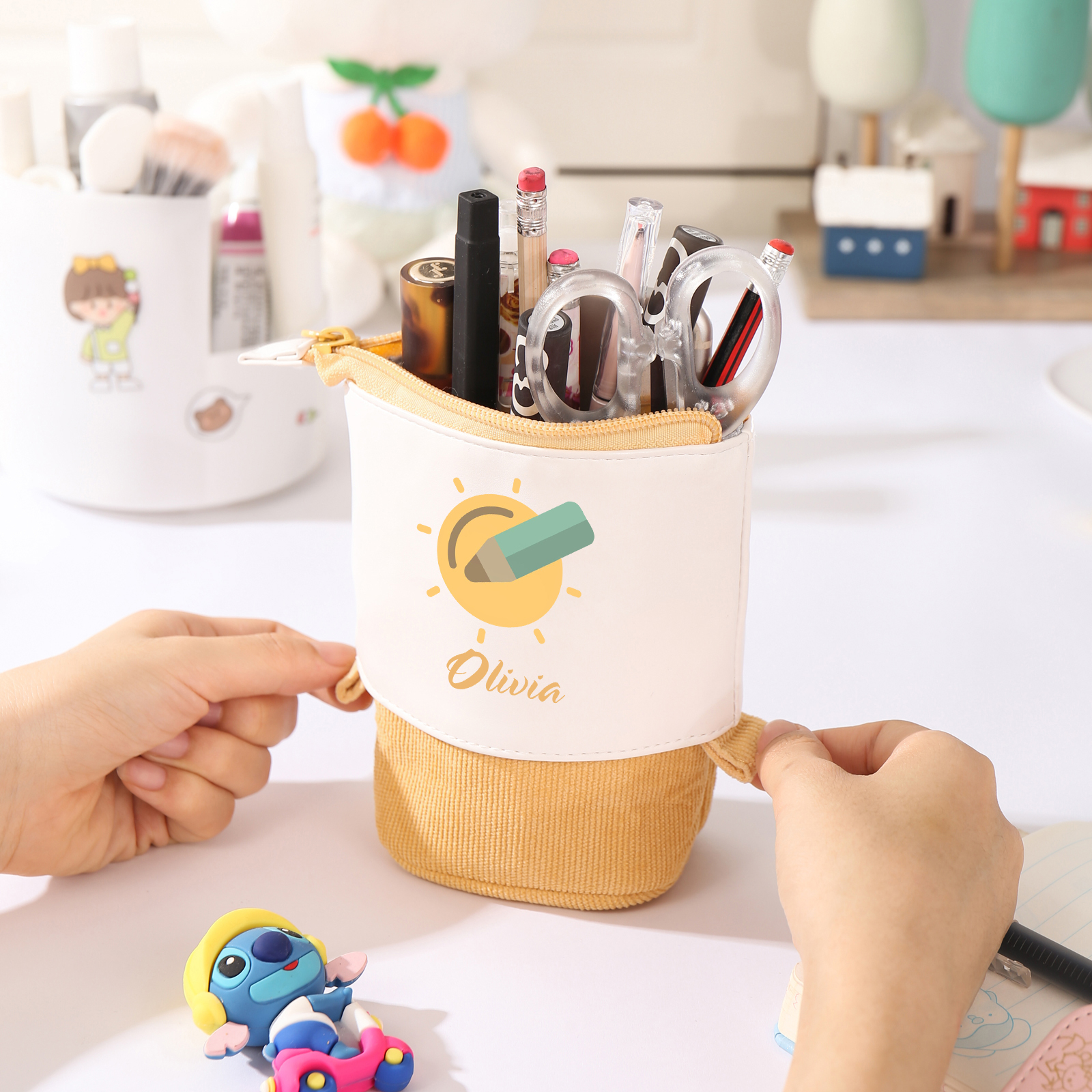 Astuccio per matite penna e sole personalizzato con 1 nome per scuola elementare bambini