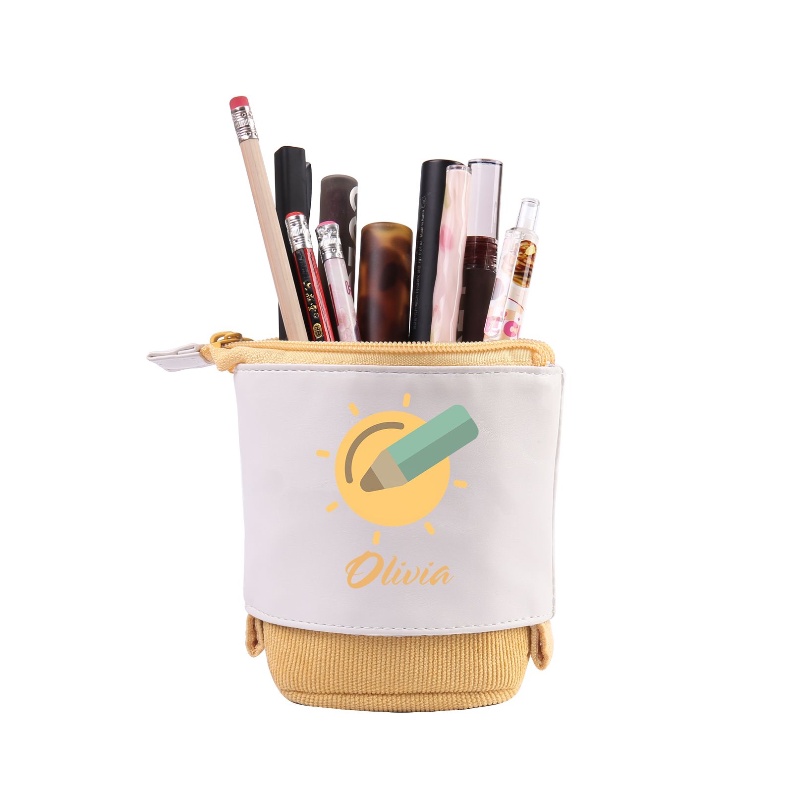 Astuccio per matite penna e sole personalizzato con 1 nome per scuola elementare bambini