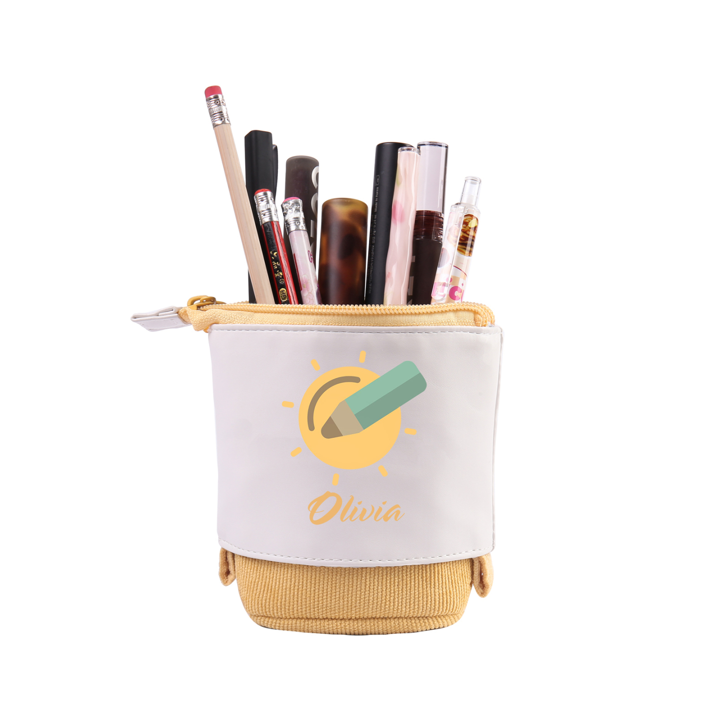 Astuccio per matite penna e sole personalizzato con 1 nome per scuola elementare bambini