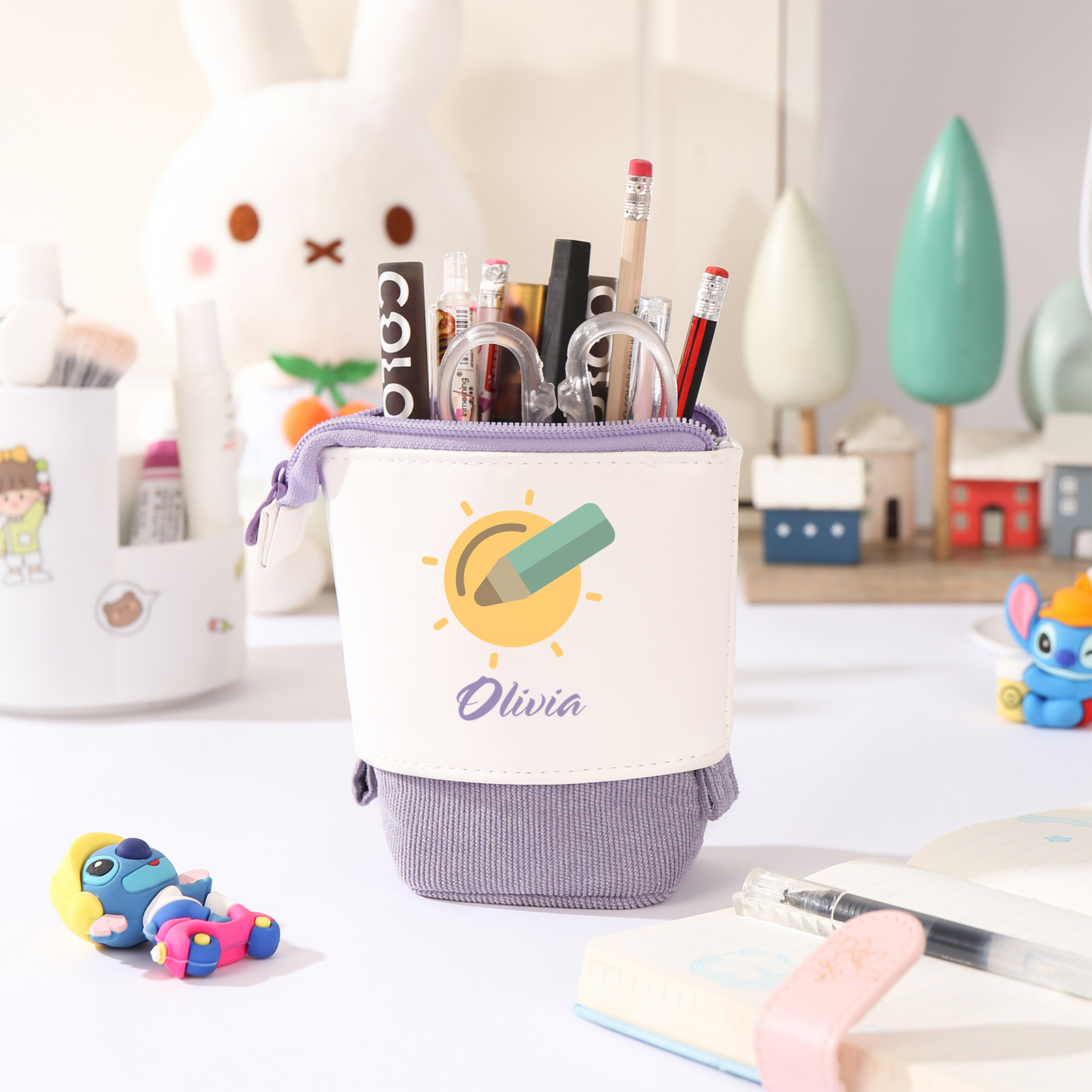 Astuccio per matite penna e sole personalizzato con 1 nome per scuola elementare bambini