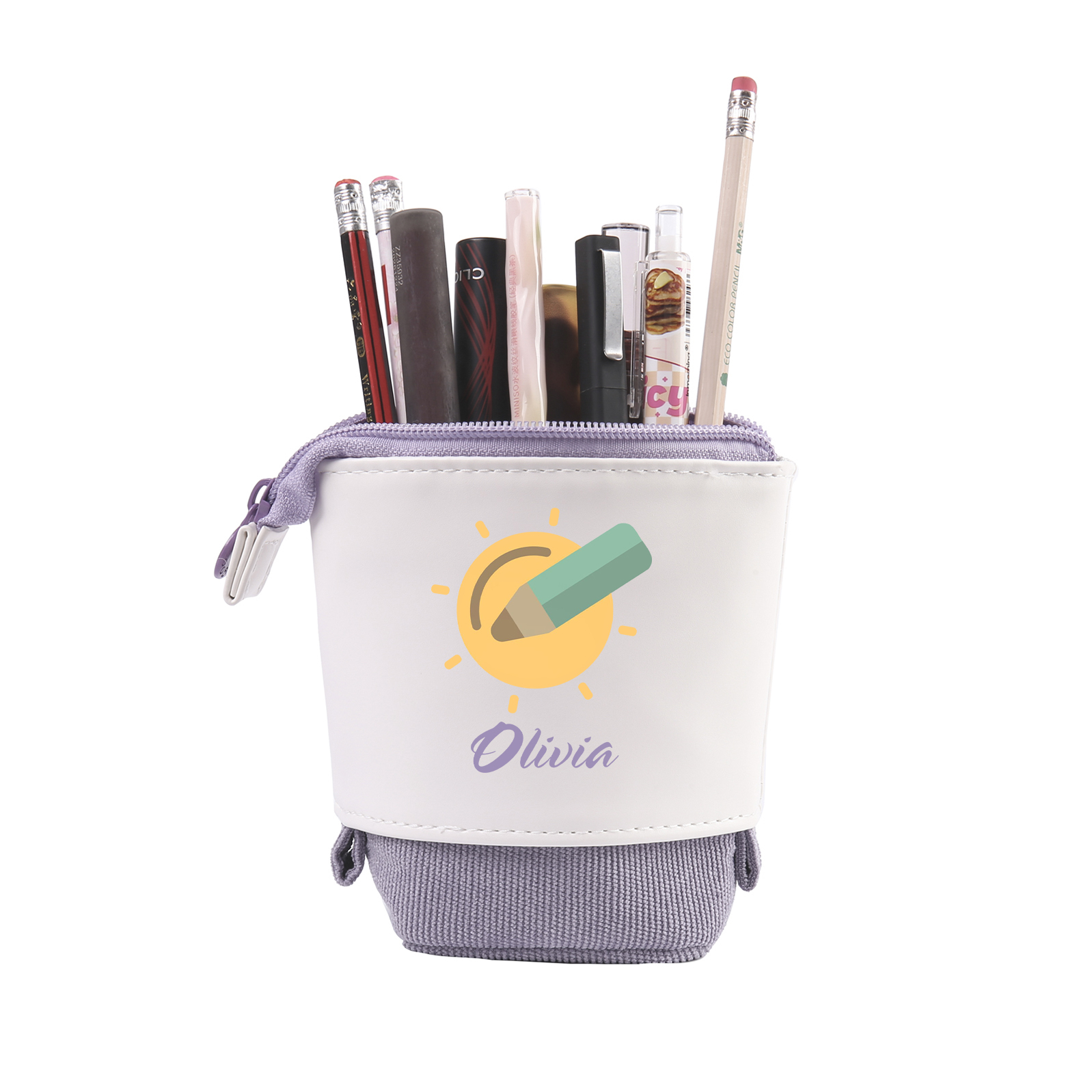 Astuccio per matite penna e sole personalizzato con 1 nome per scuola elementare bambini