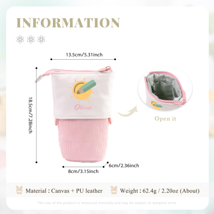 Astuccio per matite penna e sole personalizzato con 1 nome per scuola elementare bambini