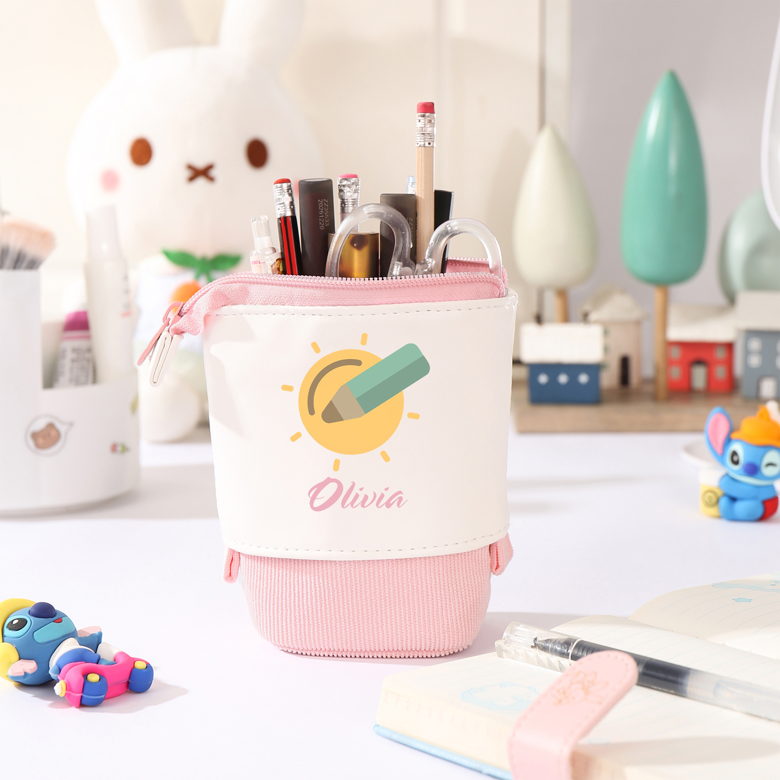 Astuccio per matite penna e sole personalizzato con 1 nome per scuola elementare bambini