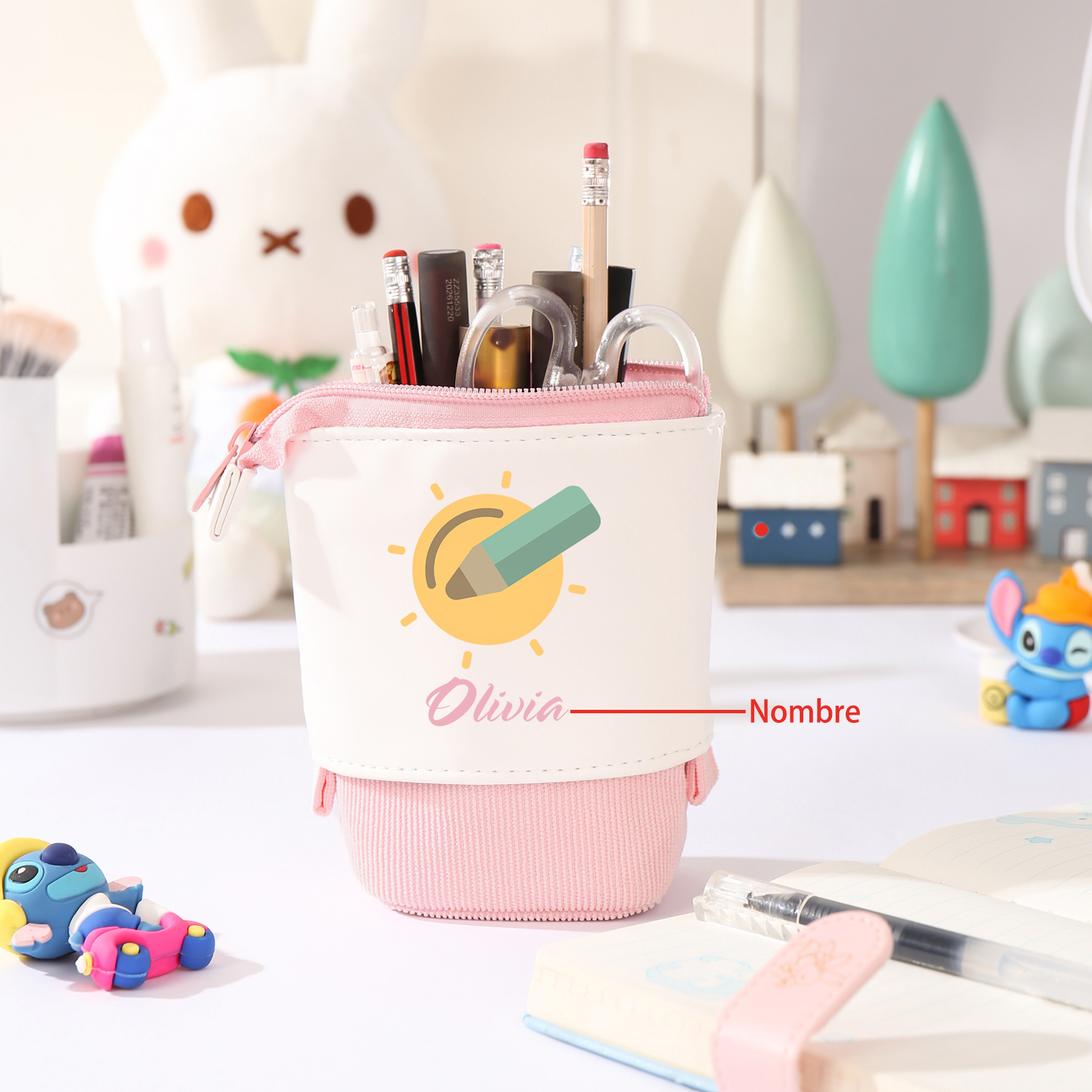 Astuccio per matite penna e sole personalizzato con 1 nome per scuola elementare bambini