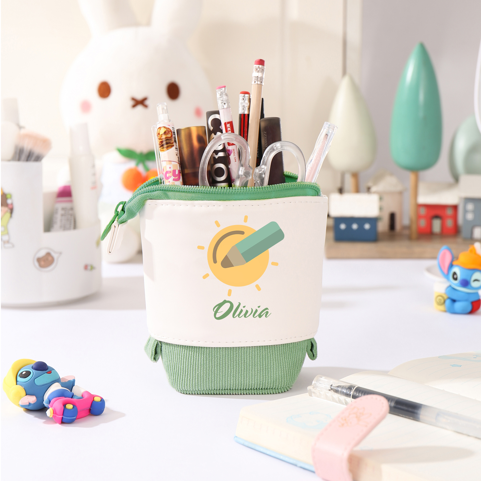Astuccio per matite penna e sole personalizzato con 1 nome per scuola elementare bambini
