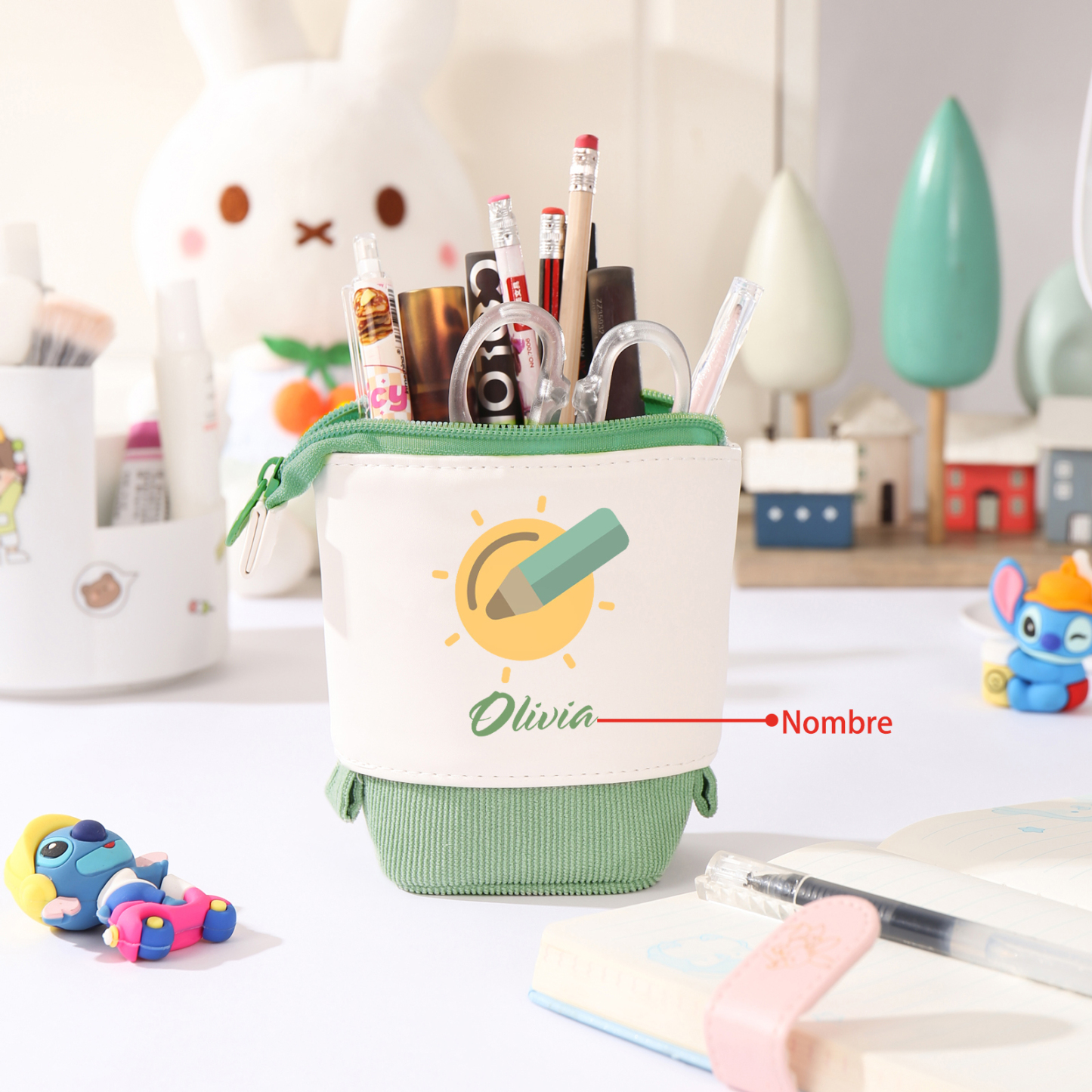 Astuccio per matite penna e sole personalizzato con 1 nome per scuola elementare bambini