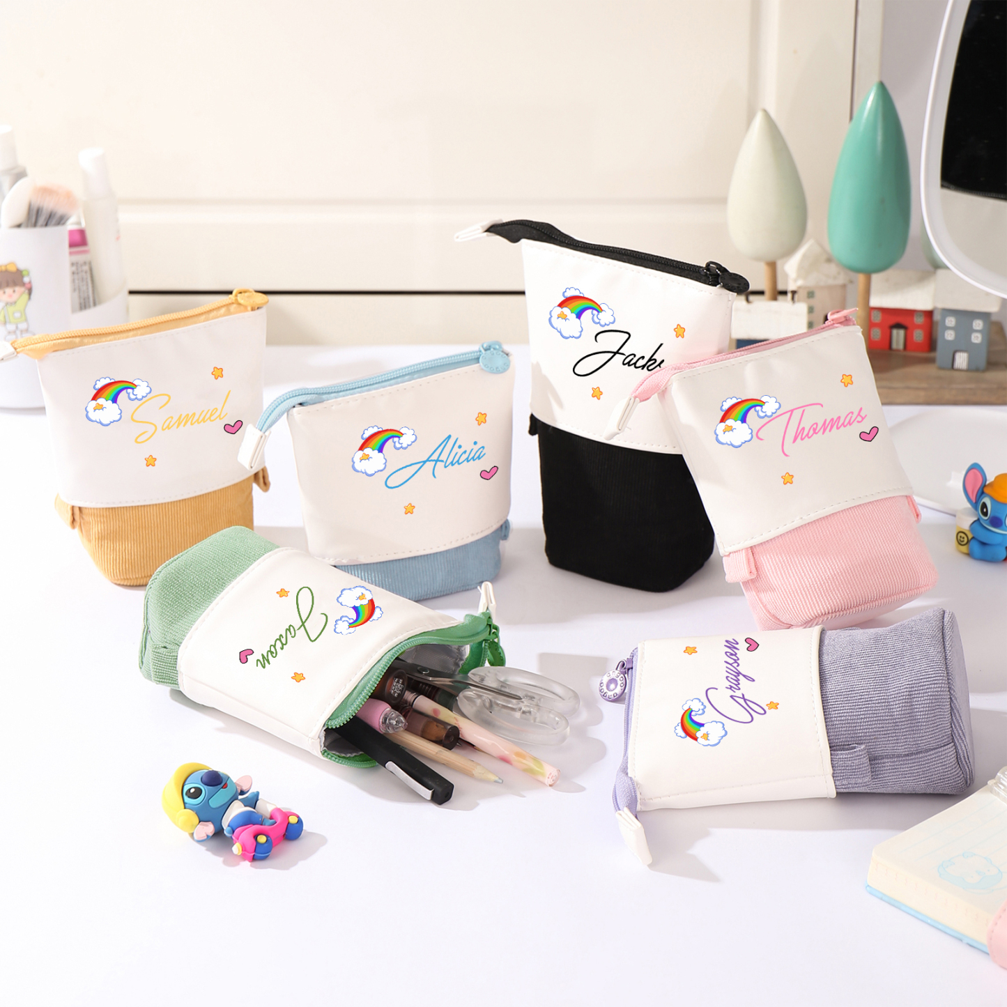 Astuccio per matite acrobaleno personalizzato con 1 nome per scuola elementare bambini