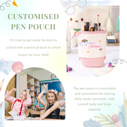 Astuccio per matite acrobaleno personalizzato con 1 nome per scuola elementare bambini