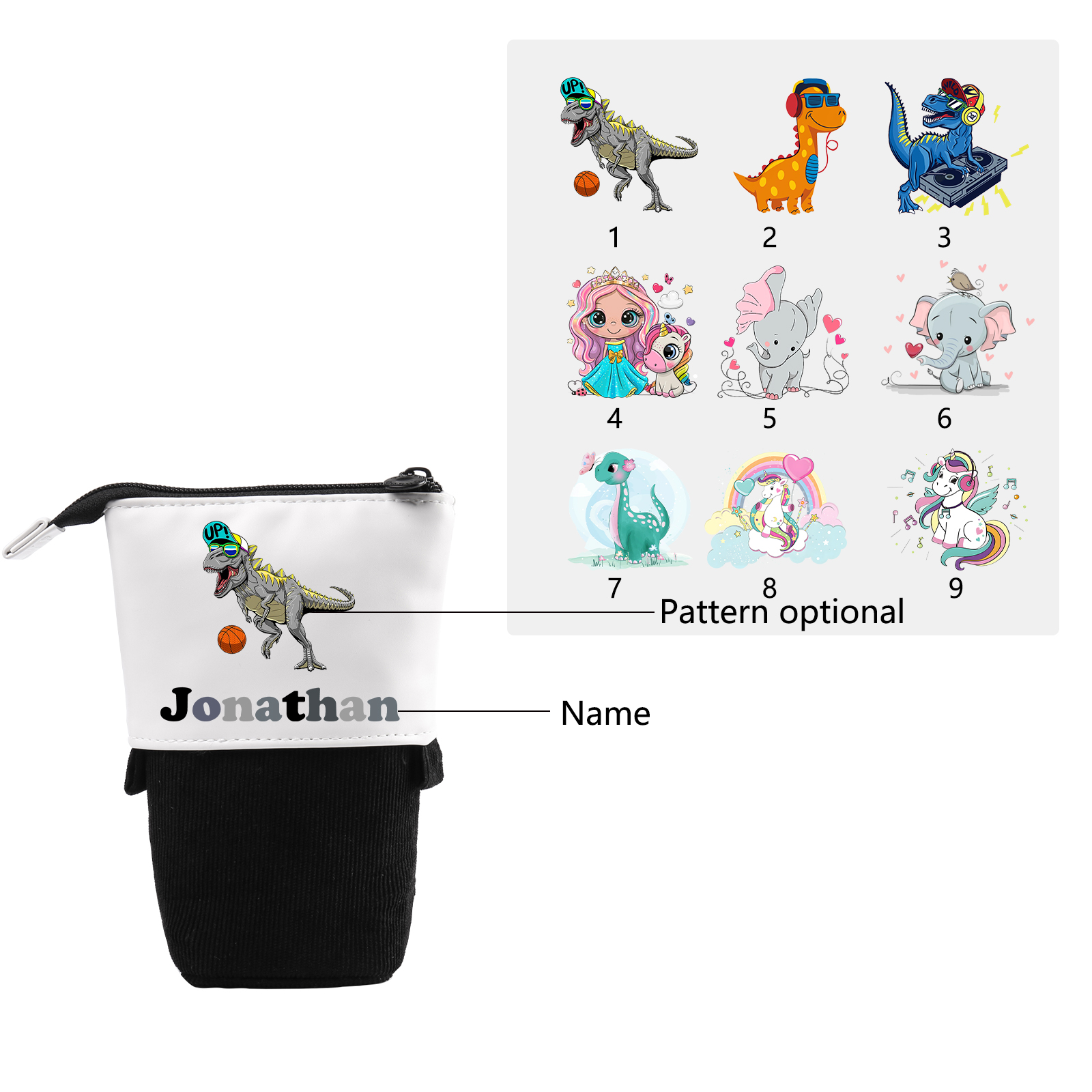 Astuccio per matite personalizzato con 1 nome e 1 immagine per scuola elementare bambini