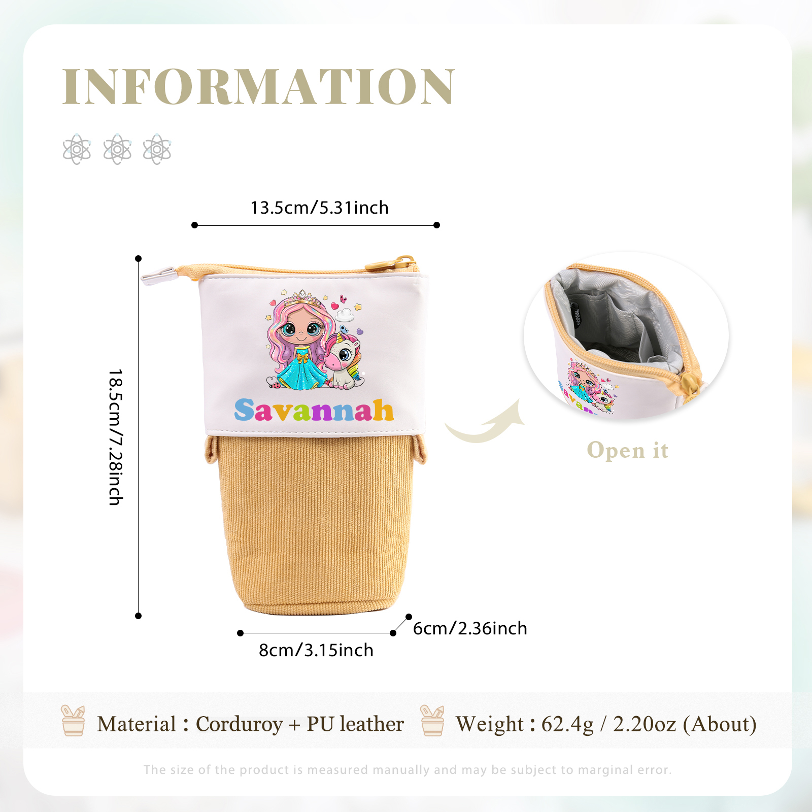 Astuccio per matite personalizzato con 1 nome e 1 immagine per scuola elementare bambini