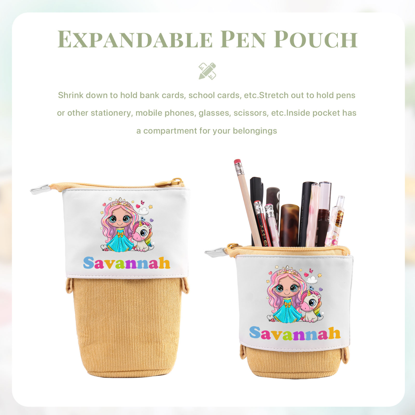 Astuccio per matite personalizzato con 1 nome e 1 immagine per scuola elementare bambini