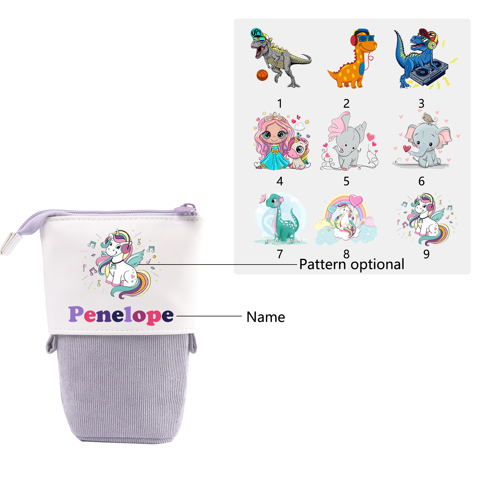 Astuccio per matite personalizzato con 1 nome e 1 immagine per scuola elementare bambini