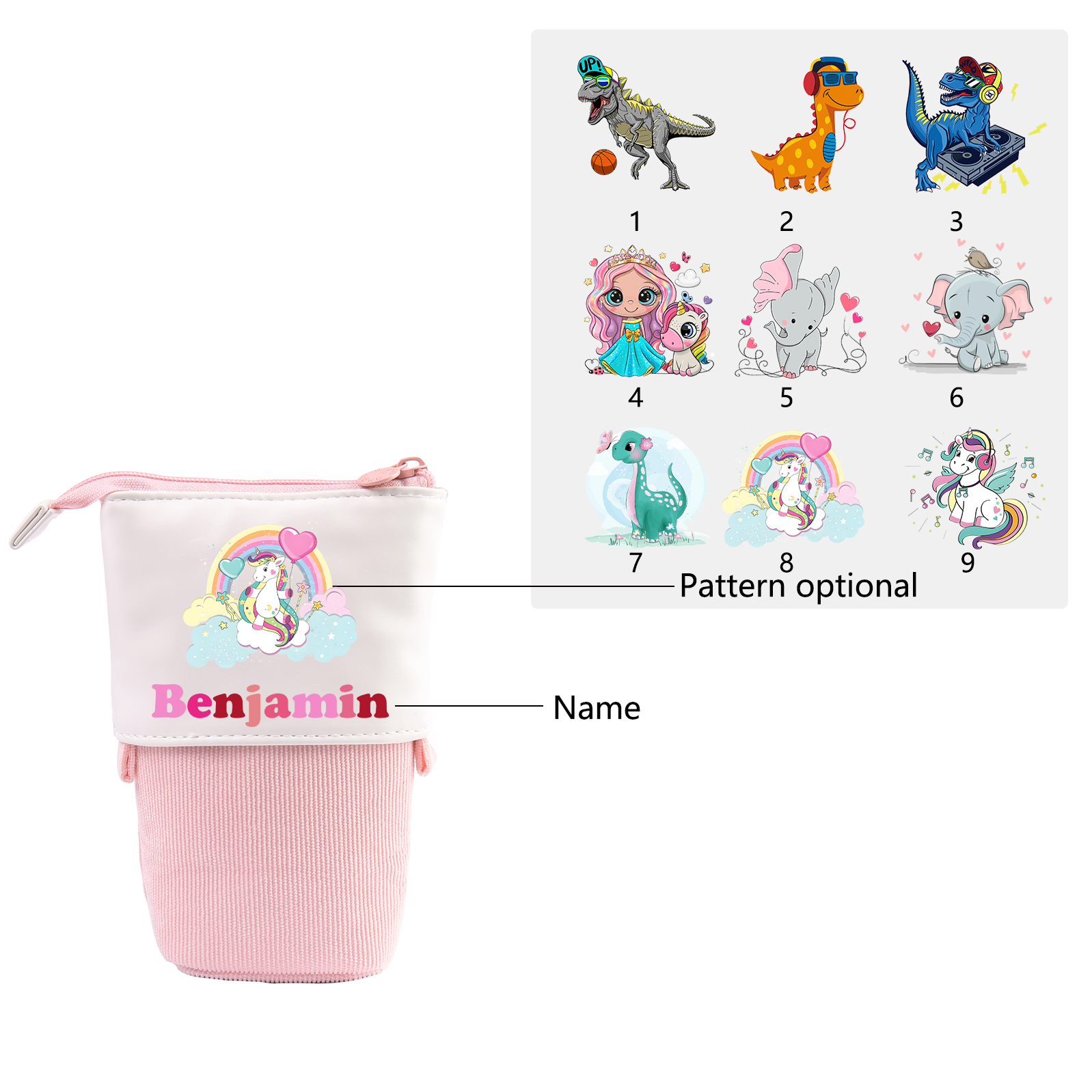 Astuccio per matite personalizzato con 1 nome e 1 immagine per scuola elementare bambini