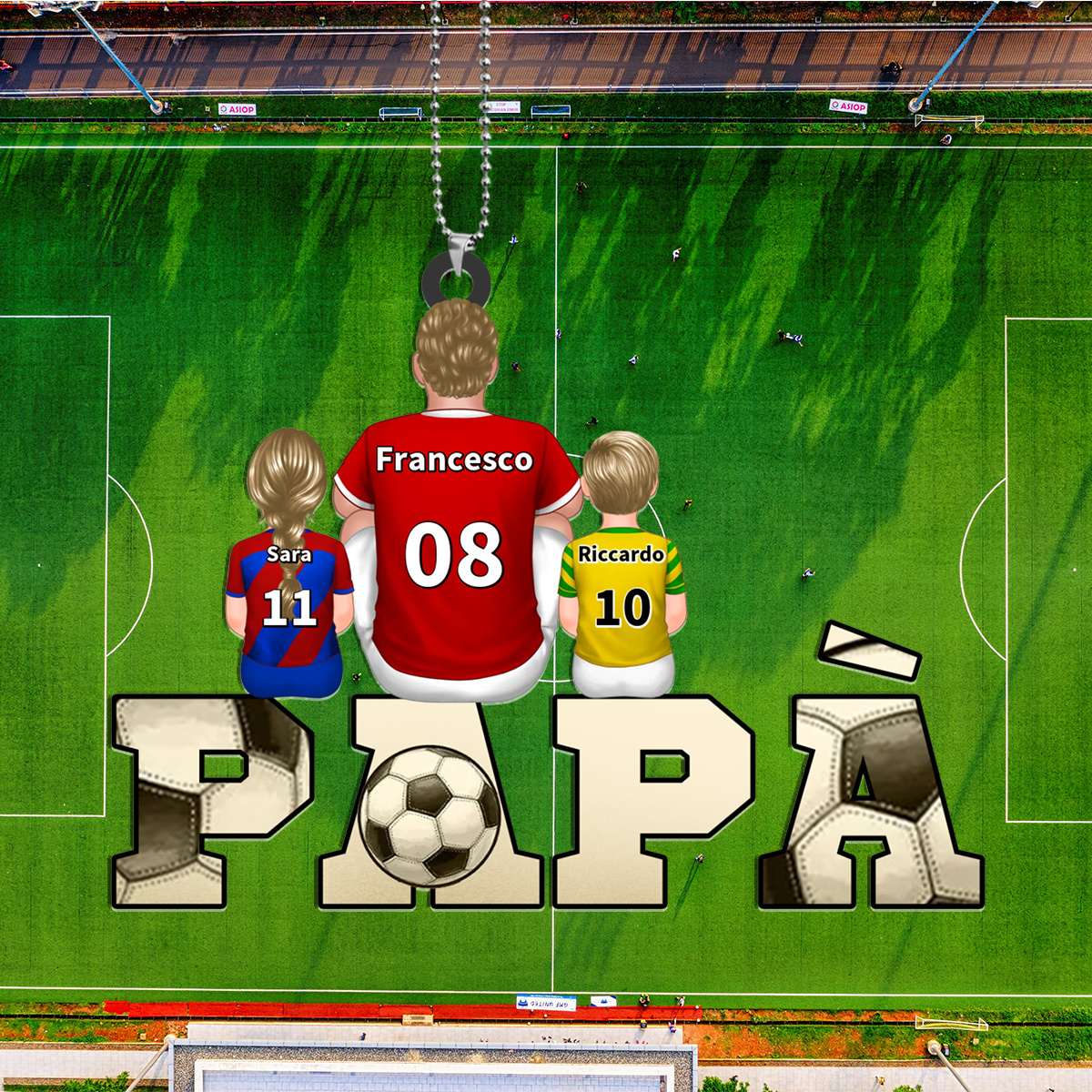 Ornamento familiare per papà con maglia da calcio personalizzata